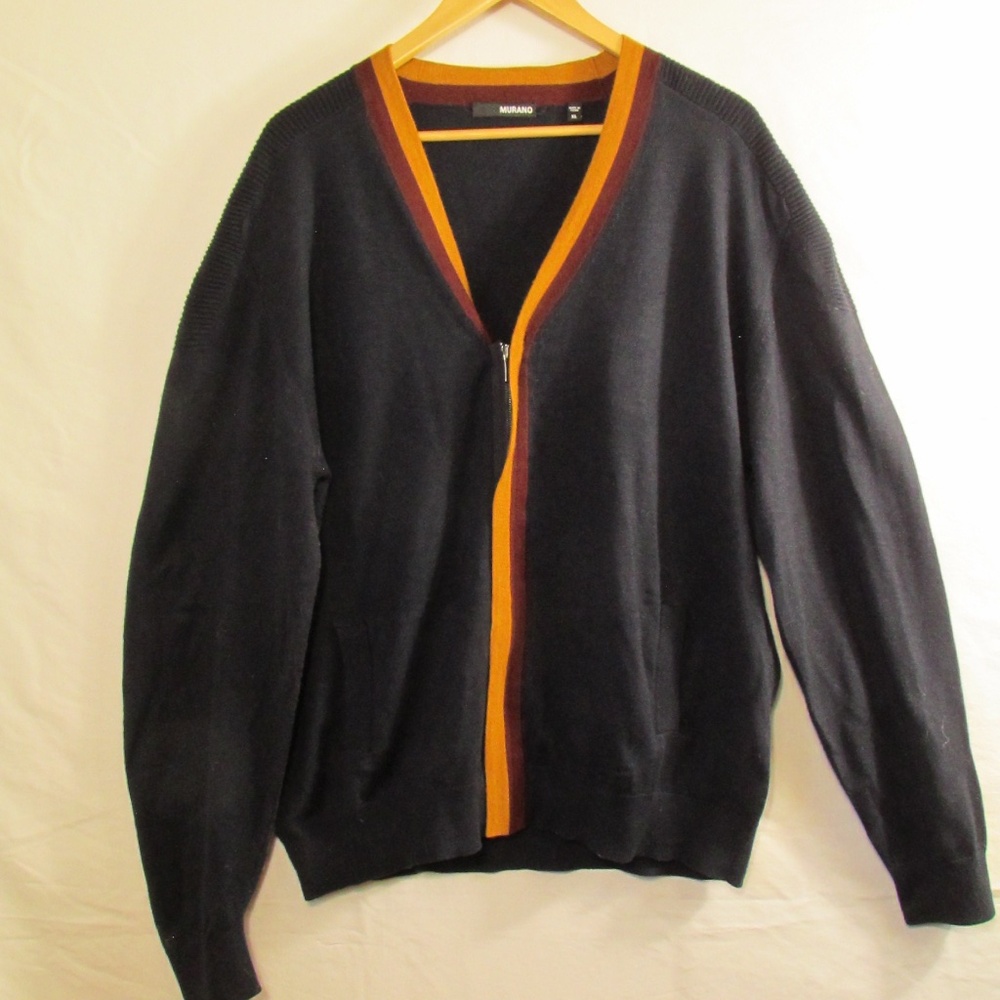 Murano Black Zipper Cardigan with Orange and Brown Lining